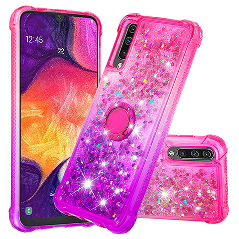 Funda Silicona Carcasa Goma Bling-Bling con Anillo de dedo Soporte S02 para Samsung Galaxy A30S Rosa Roja