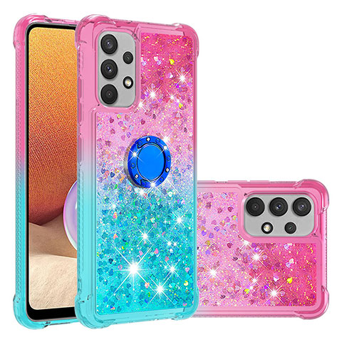 Funda Silicona Carcasa Goma Bling-Bling con Anillo de dedo Soporte S02 para Samsung Galaxy A32 4G Rosa