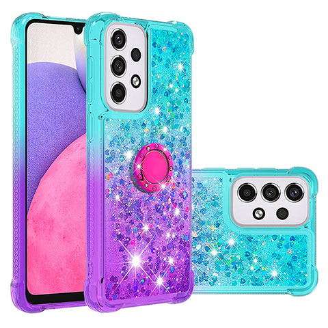 Funda Silicona Carcasa Goma Bling-Bling con Anillo de dedo Soporte S02 para Samsung Galaxy A33 5G Azul Cielo