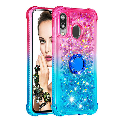 Funda Silicona Carcasa Goma Bling-Bling con Anillo de dedo Soporte S02 para Samsung Galaxy A40 Rosa