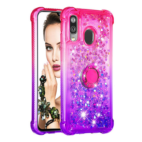 Funda Silicona Carcasa Goma Bling-Bling con Anillo de dedo Soporte S02 para Samsung Galaxy A40 Rosa Roja