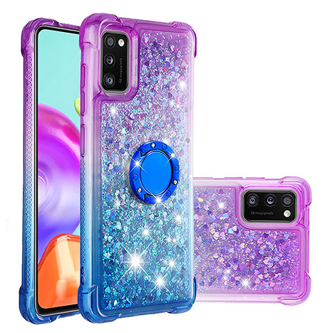 Funda Silicona Carcasa Goma Bling-Bling con Anillo de dedo Soporte S02 para Samsung Galaxy A41 Morado