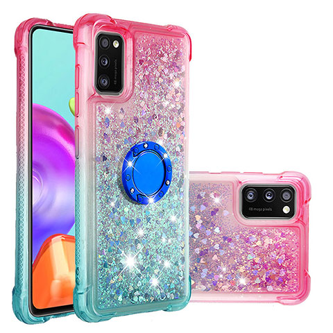 Funda Silicona Carcasa Goma Bling-Bling con Anillo de dedo Soporte S02 para Samsung Galaxy A41 Rosa