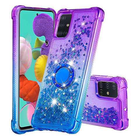 Funda Silicona Carcasa Goma Bling-Bling con Anillo de dedo Soporte S02 para Samsung Galaxy A51 4G Morado