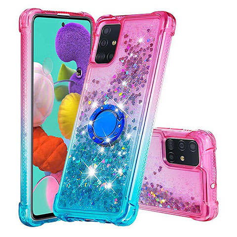 Funda Silicona Carcasa Goma Bling-Bling con Anillo de dedo Soporte S02 para Samsung Galaxy A51 4G Rosa