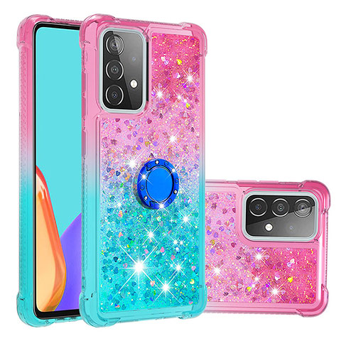 Funda Silicona Carcasa Goma Bling-Bling con Anillo de dedo Soporte S02 para Samsung Galaxy A52 4G Rosa