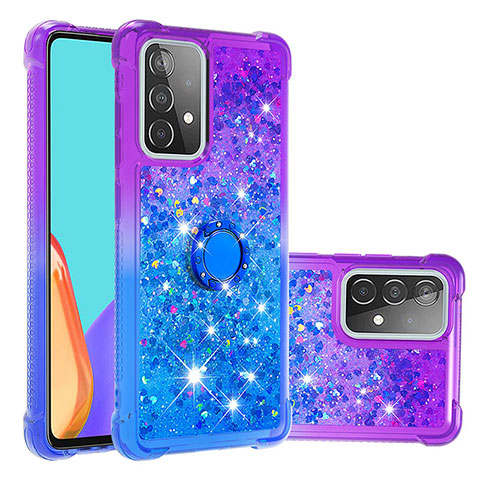 Funda Silicona Carcasa Goma Bling-Bling con Anillo de dedo Soporte S02 para Samsung Galaxy A52 5G Morado