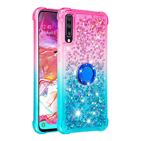 Funda Silicona Carcasa Goma Bling-Bling con Anillo de dedo Soporte S02 para Samsung Galaxy A70 Rosa