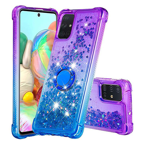 Funda Silicona Carcasa Goma Bling-Bling con Anillo de dedo Soporte S02 para Samsung Galaxy A71 5G Morado