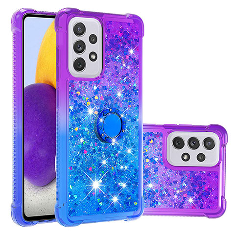 Funda Silicona Carcasa Goma Bling-Bling con Anillo de dedo Soporte S02 para Samsung Galaxy A73 5G Morado