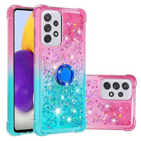 Funda Silicona Carcasa Goma Bling-Bling con Anillo de dedo Soporte S02 para Samsung Galaxy A73 5G Rosa