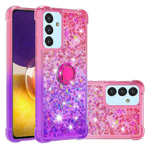 Funda Silicona Carcasa Goma Bling-Bling con Anillo de dedo Soporte S02 para Samsung Galaxy F54 5G Rosa Roja