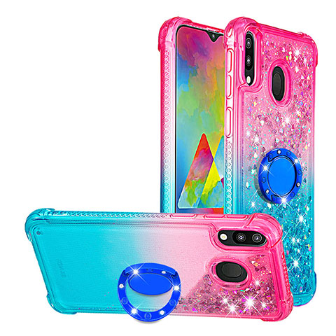 Funda Silicona Carcasa Goma Bling-Bling con Anillo de dedo Soporte S02 para Samsung Galaxy M20 Rosa