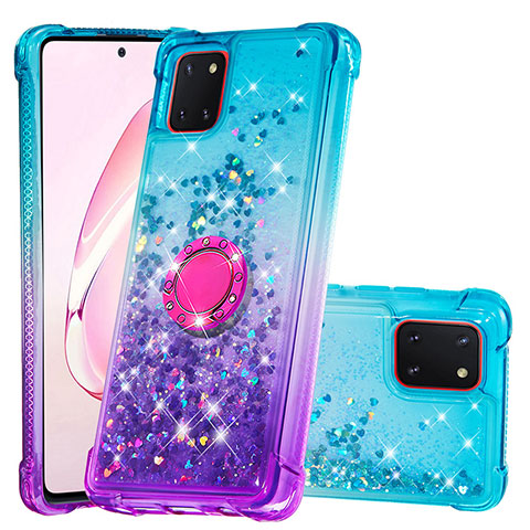 Funda Silicona Carcasa Goma Bling-Bling con Anillo de dedo Soporte S02 para Samsung Galaxy M60s Azul Cielo