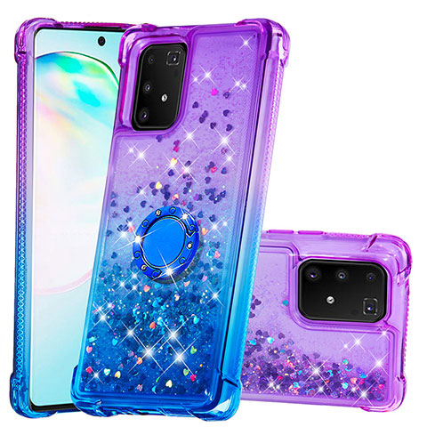 Funda Silicona Carcasa Goma Bling-Bling con Anillo de dedo Soporte S02 para Samsung Galaxy M80S Morado