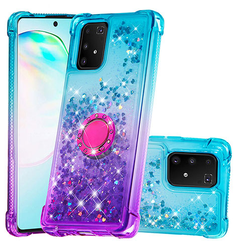 Funda Silicona Carcasa Goma Bling-Bling con Anillo de dedo Soporte S02 para Samsung Galaxy S10 Lite Azul Cielo