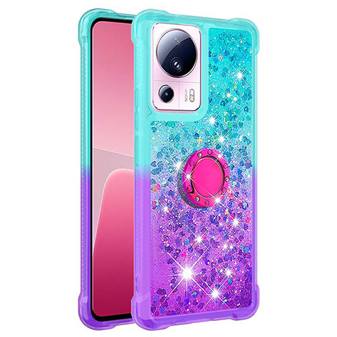 Funda Silicona Carcasa Goma Bling-Bling con Anillo de dedo Soporte S02 para Xiaomi Civi 2 5G Azul Cielo