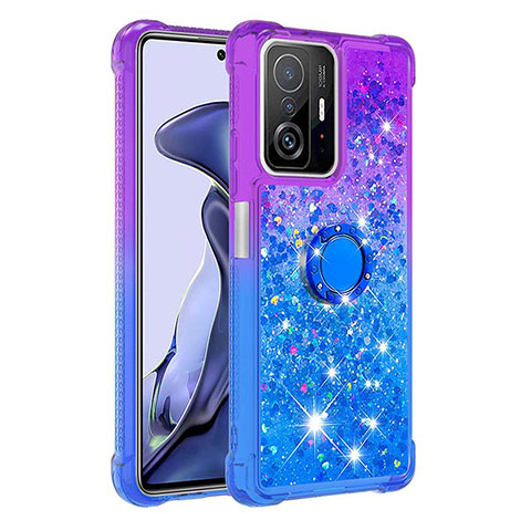 Funda Silicona Carcasa Goma Bling-Bling con Anillo de dedo Soporte S02 para Xiaomi Mi 11T 5G Morado