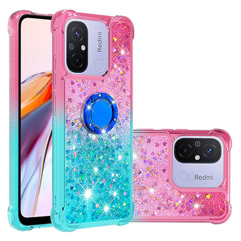 Funda Silicona Carcasa Goma Bling-Bling con Anillo de dedo Soporte S02 para Xiaomi Poco C55 Rosa