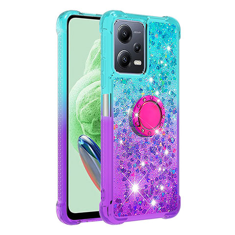 Funda Silicona Carcasa Goma Bling-Bling con Anillo de dedo Soporte S02 para Xiaomi Poco X5 5G Azul Cielo