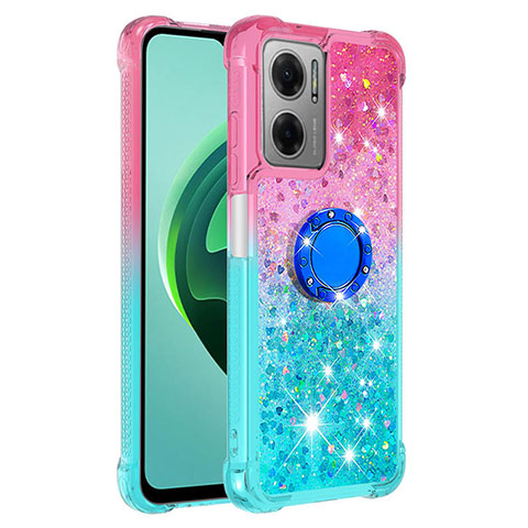 Funda Silicona Carcasa Goma Bling-Bling con Anillo de dedo Soporte S02 para Xiaomi Redmi 10 Prime Plus 5G Rosa