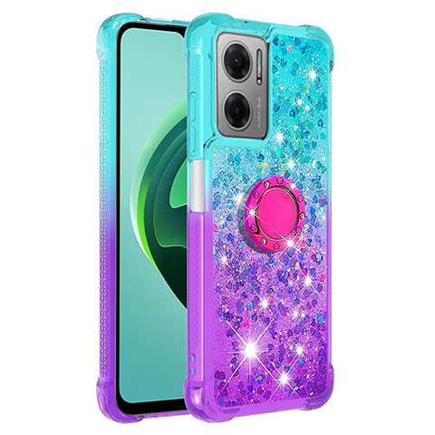 Funda Silicona Carcasa Goma Bling-Bling con Anillo de dedo Soporte S02 para Xiaomi Redmi 11 Prime 5G Azul Cielo