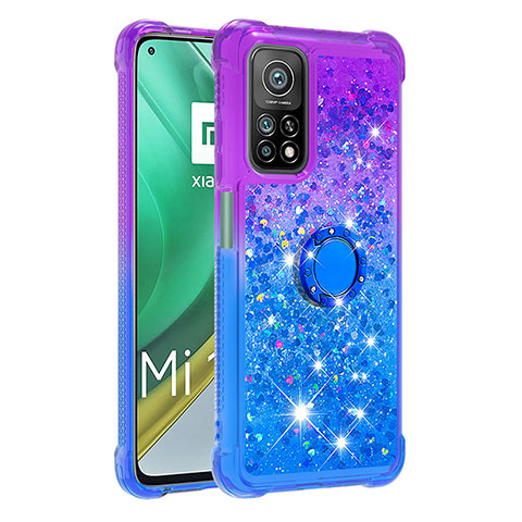 Funda Silicona Carcasa Goma Bling-Bling con Anillo de dedo Soporte S02 para Xiaomi Redmi K30S 5G Morado