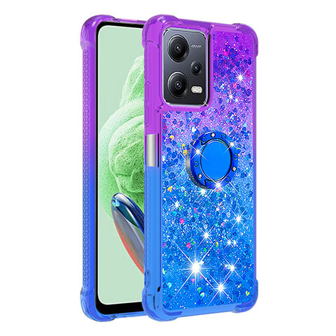 Funda Silicona Carcasa Goma Bling-Bling con Anillo de dedo Soporte S02 para Xiaomi Redmi Note 12 5G Morado