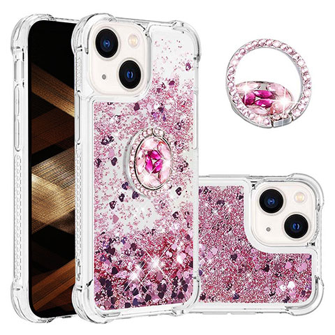 Funda Silicona Carcasa Goma Bling-Bling con Anillo de dedo Soporte S03 para Apple iPhone 14 Plus Purpura Claro