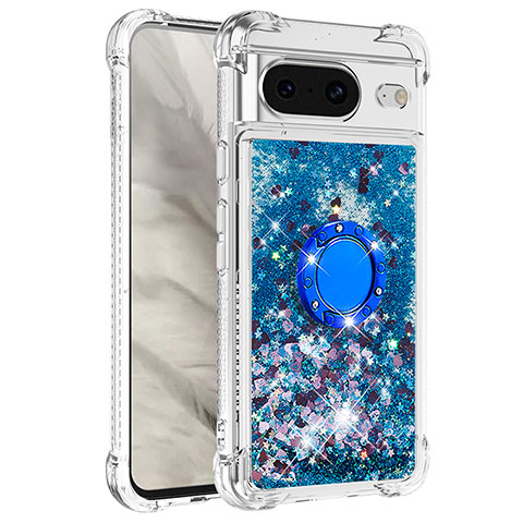 Funda Silicona Carcasa Goma Bling-Bling con Anillo de dedo Soporte S03 para Google Pixel 8 5G Azul