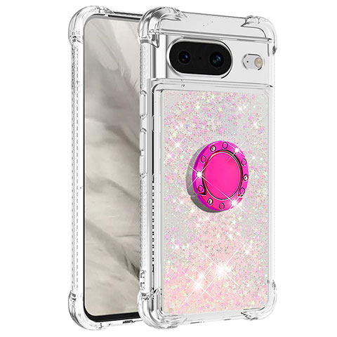 Funda Silicona Carcasa Goma Bling-Bling con Anillo de dedo Soporte S03 para Google Pixel 8 5G Rosa