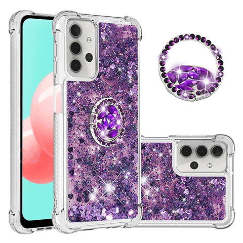 Funda Silicona Carcasa Goma Bling-Bling con Anillo de dedo Soporte S03 para Samsung Galaxy A32 4G Morado