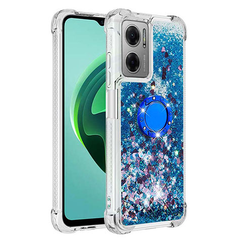 Funda Silicona Carcasa Goma Bling-Bling con Anillo de dedo Soporte S03 para Xiaomi Redmi 10 5G Azul