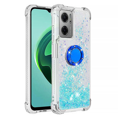 Funda Silicona Carcasa Goma Bling-Bling con Anillo de dedo Soporte S03 para Xiaomi Redmi 10 5G Azul Cielo