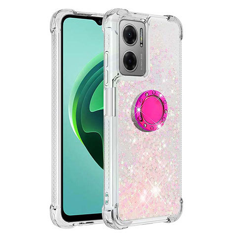 Funda Silicona Carcasa Goma Bling-Bling con Anillo de dedo Soporte S03 para Xiaomi Redmi Note 11E 5G Rosa