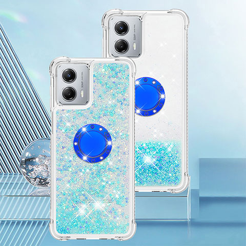 Funda Silicona Carcasa Goma Bling-Bling con Anillo de dedo Soporte YB1 para Motorola Moto G 5G (2023) Azul Cielo