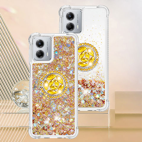 Funda Silicona Carcasa Goma Bling-Bling con Anillo de dedo Soporte YB1 para Motorola Moto G 5G (2023) Oro