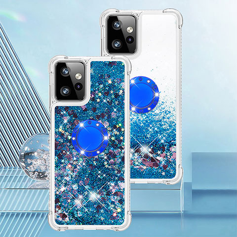 Funda Silicona Carcasa Goma Bling-Bling con Anillo de dedo Soporte YB1 para Motorola Moto G Power 5G (2023) Azul