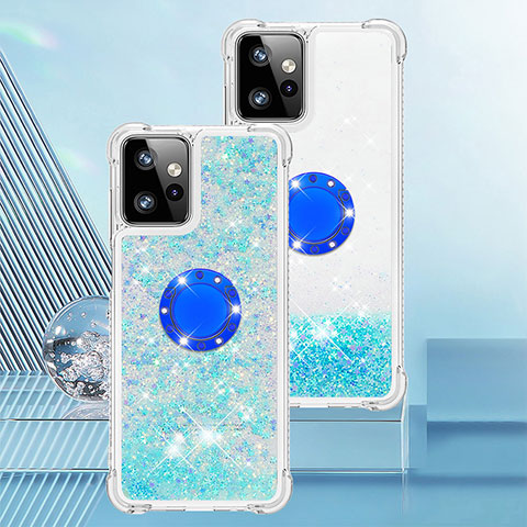 Funda Silicona Carcasa Goma Bling-Bling con Anillo de dedo Soporte YB1 para Motorola Moto G Power 5G (2023) Azul Cielo