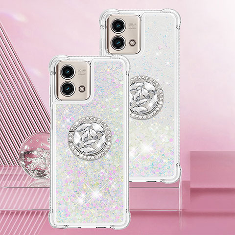 Funda Silicona Carcasa Goma Bling-Bling con Anillo de dedo Soporte YB1 para Motorola Moto G Stylus (2023) 4G Plata