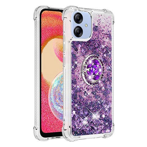 Funda Silicona Carcasa Goma Bling-Bling con Anillo de dedo Soporte YB1 para Samsung Galaxy A04 4G Morado