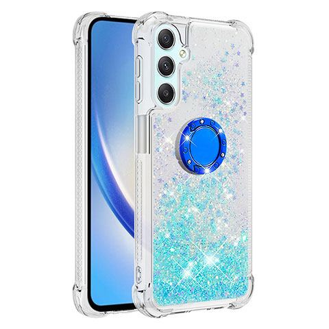 Funda Silicona Carcasa Goma Bling-Bling con Anillo de dedo Soporte YB1 para Samsung Galaxy A24 4G Azul Cielo