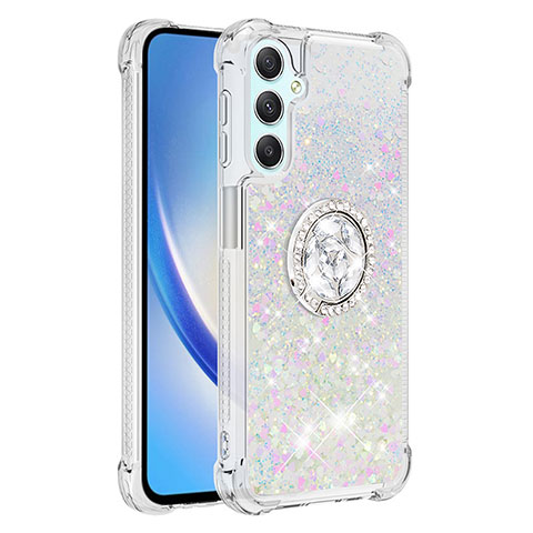 Funda Silicona Carcasa Goma Bling-Bling con Anillo de dedo Soporte YB1 para Samsung Galaxy A25 5G Plata