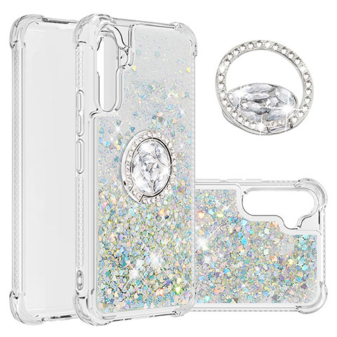 Funda Silicona Carcasa Goma Bling-Bling con Anillo de dedo Soporte YB1 para Samsung Galaxy A34 5G Azul Claro