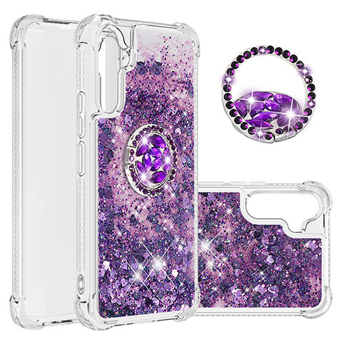 Funda Silicona Carcasa Goma Bling-Bling con Anillo de dedo Soporte YB1 para Samsung Galaxy A34 5G Morado