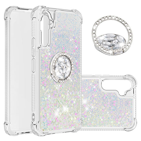 Funda Silicona Carcasa Goma Bling-Bling con Anillo de dedo Soporte YB1 para Samsung Galaxy A34 5G Plata