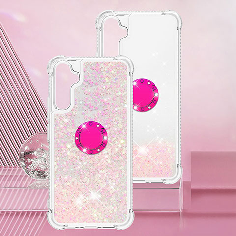 Funda Silicona Carcasa Goma Bling-Bling con Anillo de dedo Soporte YB1 para Samsung Galaxy A34 5G Rosa