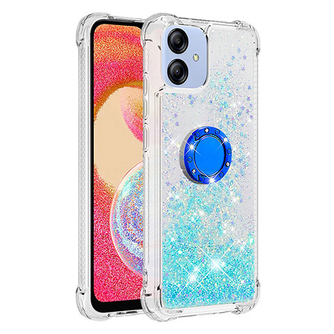 Funda Silicona Carcasa Goma Bling-Bling con Anillo de dedo Soporte YB1 para Samsung Galaxy M04 Azul Claro