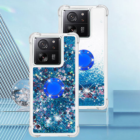 Funda Silicona Carcasa Goma Bling-Bling con Anillo de dedo Soporte YB1 para Xiaomi Mi 13T 5G Azul