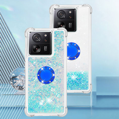 Funda Silicona Carcasa Goma Bling-Bling con Anillo de dedo Soporte YB1 para Xiaomi Mi 13T 5G Azul Cielo